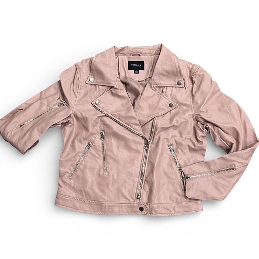 MEDIUM BLUSH VEGAN LEATHER BELTED JACKET- NWT